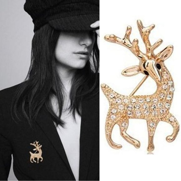 Jewelry - Brooch Deer Animal Rhinestone Sparkle Gemstone Christmas Pins
